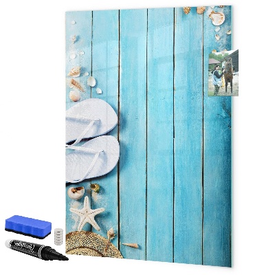 Memobord van glas met print inclusief neodymium magneten Zomerse herinneringen op een blauwe achtergrond