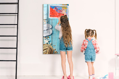 Memobord van glas met print inclusief neodymium magneten Zomerse herinneringen op een blauwe achtergrond