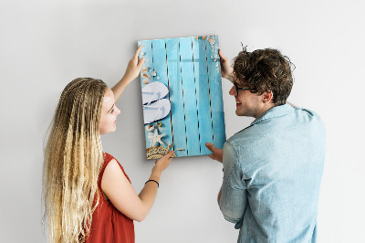 Memobord van glas met print inclusief neodymium magneten Zomerse herinneringen op een blauwe achtergrond