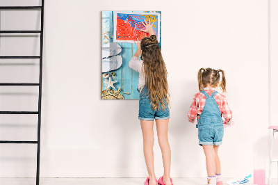 Memobord van glas met print inclusief neodymium magneten Zomerse herinneringen op een blauwe achtergrond