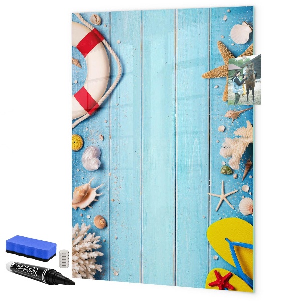 Decoratief glazen wandbord beschrijfbaar en magnetisch Zomerse herinneringen aan een omgeving aan zee
