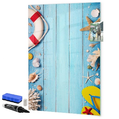 Decoratief glazen wandbord beschrijfbaar en magnetisch Zomerse herinneringen aan een omgeving aan zee