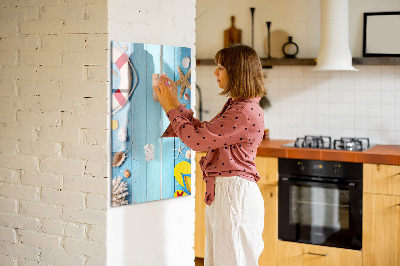 Decoratief glazen wandbord beschrijfbaar en magnetisch Zomerse herinneringen aan een omgeving aan zee