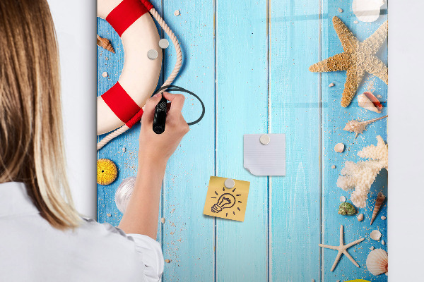 Decoratief glazen wandbord beschrijfbaar en magnetisch Zomerse herinneringen aan een omgeving aan zee