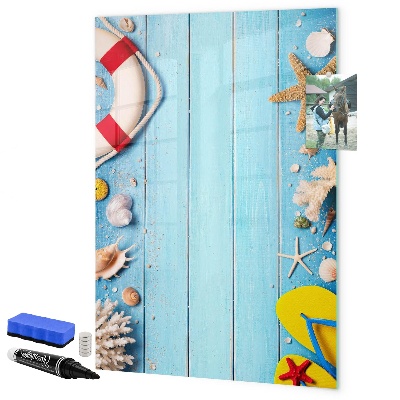 Decoratief glazen wandbord beschrijfbaar en magnetisch Zomerse herinneringen aan een omgeving aan zee