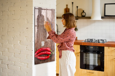 Decoratief glazen wandbord beschrijfbaar en magnetisch Papieren herinneringen en hete pepers