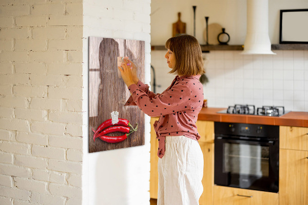 Decoratief glazen wandbord beschrijfbaar en magnetisch Papieren herinneringen en hete pepers
