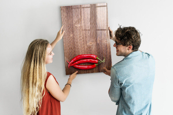 Decoratief glazen wandbord beschrijfbaar en magnetisch Papieren herinneringen en hete pepers