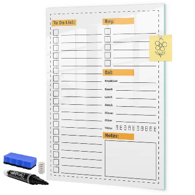 Memobord van glas met print inclusief neodymium magneten Plan je taken en aankopen in stijl.