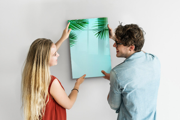 Decoratief glazen wandbord beschrijfbaar en magnetisch Groene bladeren en herinneringen in foto's