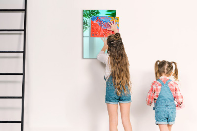 Decoratief glazen wandbord beschrijfbaar en magnetisch Groene bladeren en herinneringen in foto's