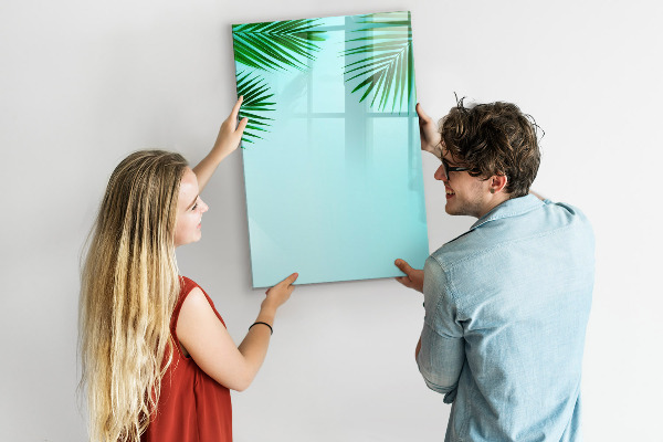 Decoratief glazen wandbord beschrijfbaar en magnetisch Groene bladeren en herinneringen in foto's