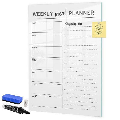 Decoratief glazen wandbord beschrijfbaar en magnetisch Maaltijdplanner voor elke week