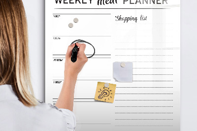 Decoratief glazen wandbord beschrijfbaar en magnetisch Maaltijdplanner voor elke week