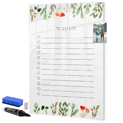Memobord van glas met print inclusief neodymium magneten Takenlijst met ruimte voor foto's