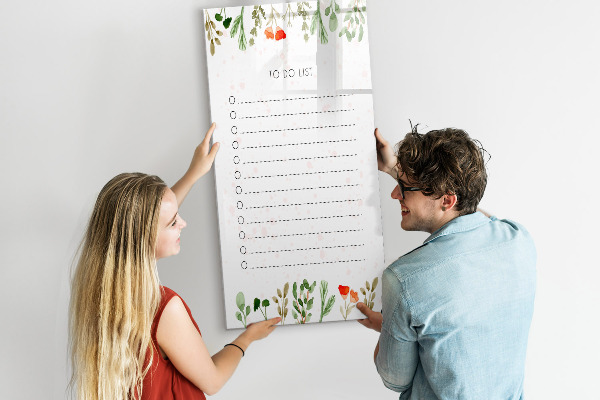 Memobord van glas met print inclusief neodymium magneten Takenlijst met ruimte voor foto's