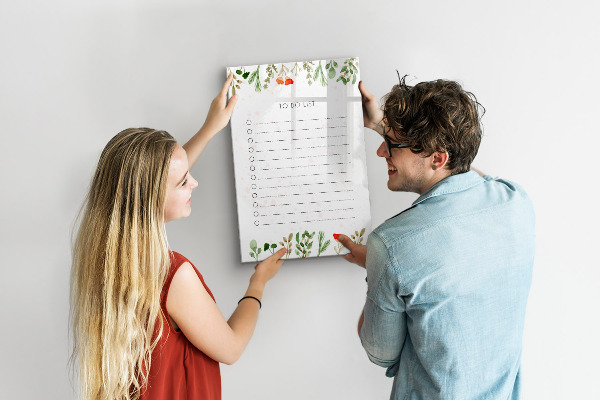 Memobord van glas met print inclusief neodymium magneten Takenlijst met ruimte voor foto's