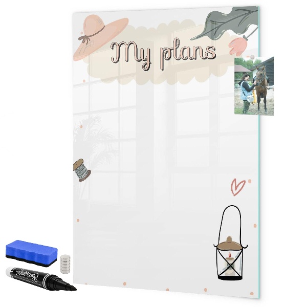 Memobord van glas met print inclusief neodymium magneten Plannen maken met plezier en creativiteit