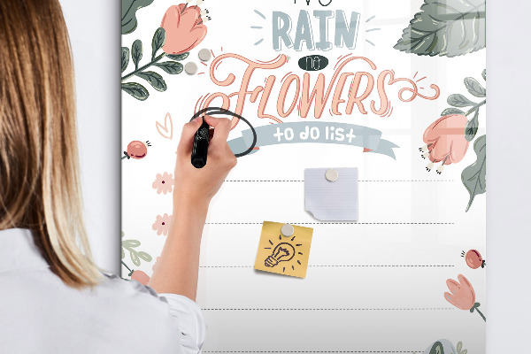 Decoratief glazen wandbord beschrijfbaar en magnetisch Bloemen en herinneringen op één plek.