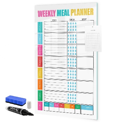 Decoratief glazen wandbord beschrijfbaar en magnetisch Maaltijdplanner voor elke week