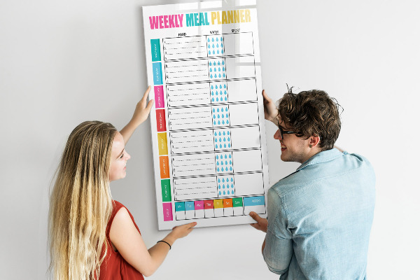 Decoratief glazen wandbord beschrijfbaar en magnetisch Maaltijdplanner voor elke week