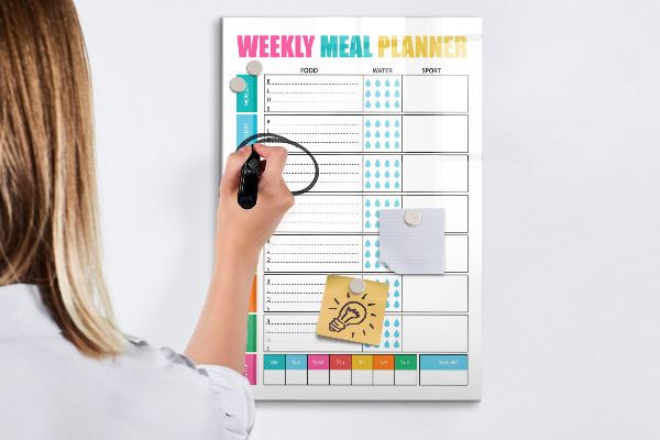 Decoratief glazen wandbord beschrijfbaar en magnetisch Maaltijdplanner voor elke week