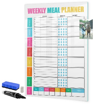 Decoratief glazen wandbord beschrijfbaar en magnetisch Maaltijdplanner voor elke week