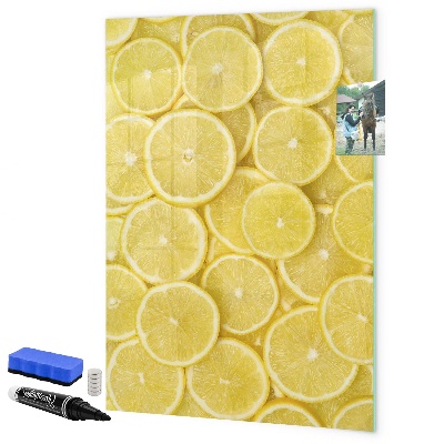 Decoratief glazen wandbord beschrijfbaar en magnetisch Kleurrijk citroen memobord
