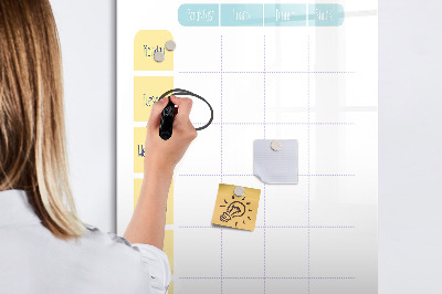 Decoratief glazen wandbord beschrijfbaar en magnetisch Maaltijdplanner voor de hele week