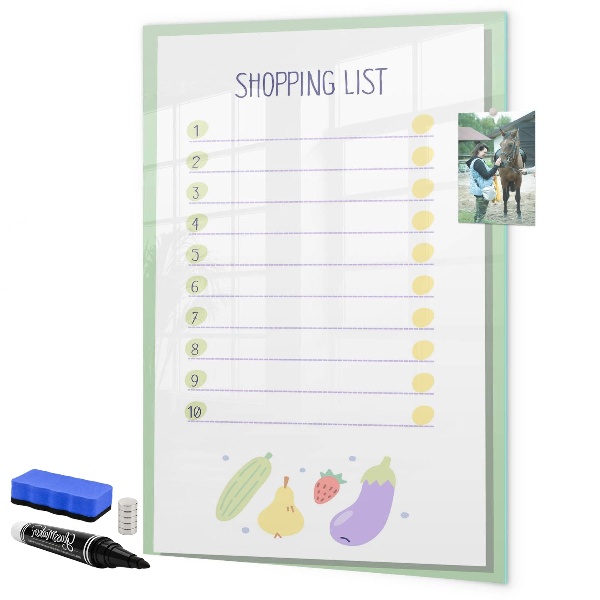 Memobord van glas met print inclusief neodymium magneten Boodschappenlijst met ruimte voor foto's