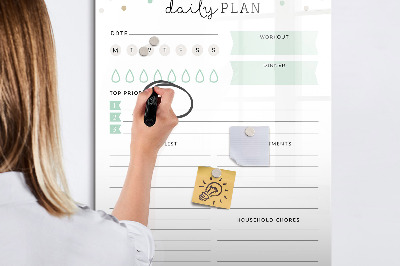 Decoratief glazen wandbord beschrijfbaar en magnetisch Dagelijkse organisatie en taakplanning