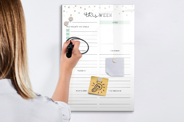 Memobord van glas met print inclusief neodymium magneten Weekplanner met ruimte voor notities