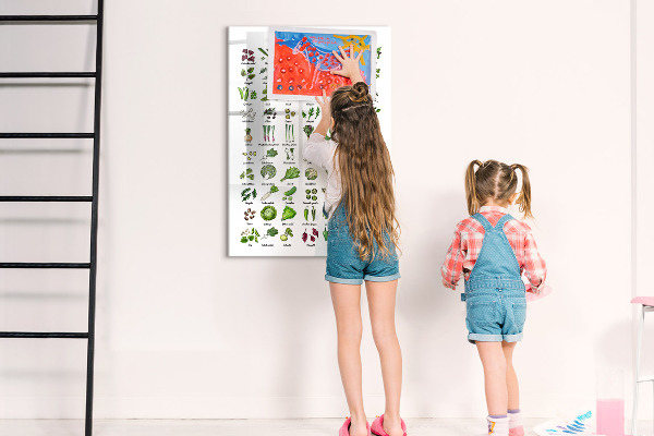 Memobord van glas met print inclusief neodymium magneten Groene groenten en kruiden in grafische weergave