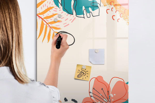 Decoratief glazen wandbord beschrijfbaar en magnetisch Een kleurrijk prikbord voor notities en foto's