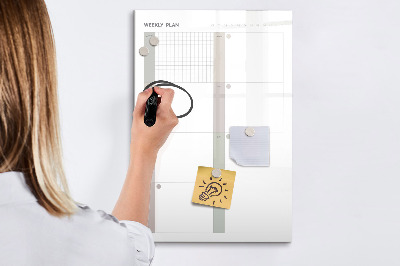 Decoratief glazen wandbord beschrijfbaar en magnetisch Weekplanning met ruimte voor foto's