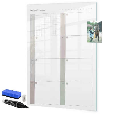 Decoratief glazen wandbord beschrijfbaar en magnetisch Weekplanning met ruimte voor foto's