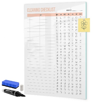 Memobord van glas met print inclusief neodymium magneten Maandelijkse schoonmaaklijst