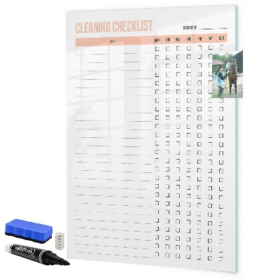 Memobord van glas met print inclusief neodymium magneten Maandelijkse schoonmaaklijst