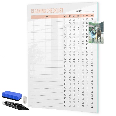 Memobord van glas met print inclusief neodymium magneten Maandelijkse schoonmaaklijst