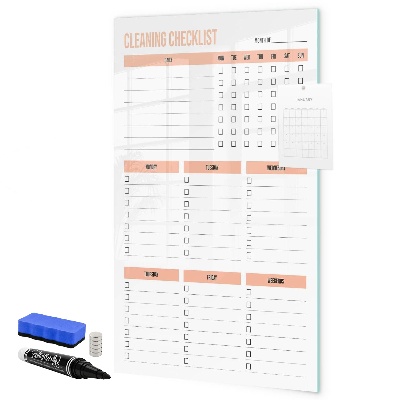 Decoratief glazen wandbord beschrijfbaar en magnetisch Schoonmaaktakenlijst