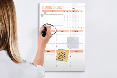 Decoratief glazen wandbord beschrijfbaar en magnetisch Schoonmaaktakenlijst