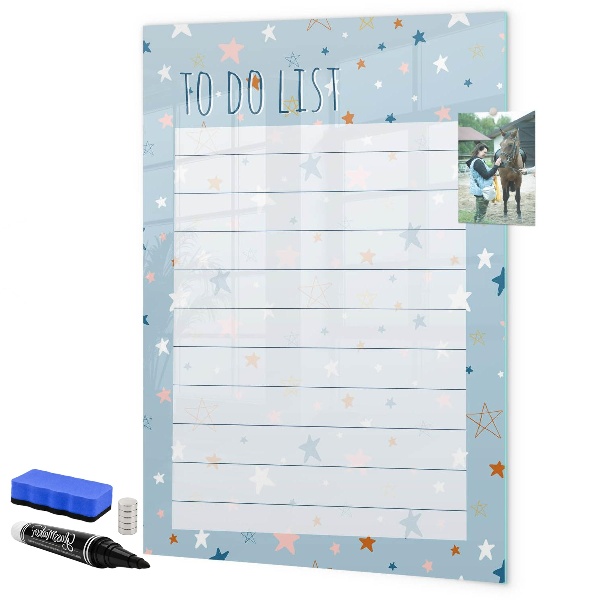 Decoratief glazen wandbord beschrijfbaar en magnetisch Takenlijst met ruimte voor foto's