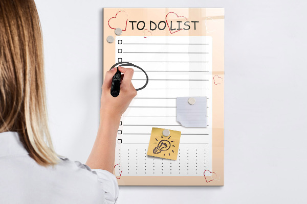 Memobord van glas met print inclusief neodymium magneten Takenlijst met ruimte voor foto's