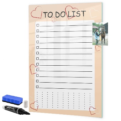 Memobord van glas met print inclusief neodymium magneten Takenlijst met ruimte voor foto's