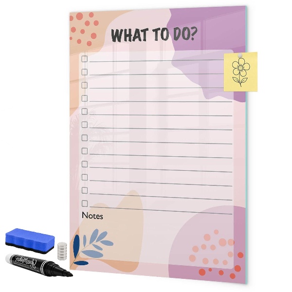 Memobord van glas met print inclusief neodymium magneten Agenda met ruimte voor foto's