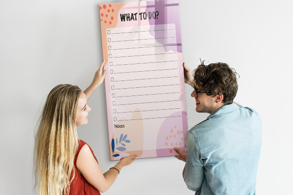 Memobord van glas met print inclusief neodymium magneten Agenda met ruimte voor foto's