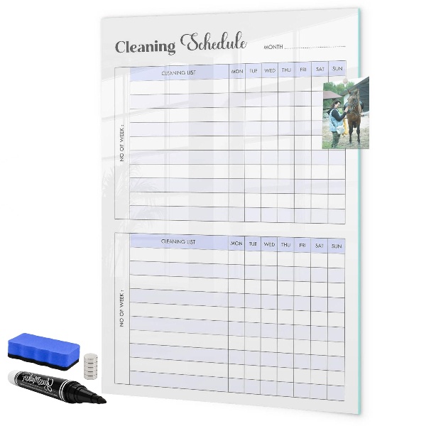 Memobord van glas met print inclusief neodymium magneten Maandelijks schoonmaakschema