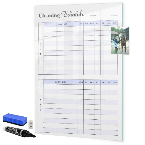 Memobord van glas met print inclusief neodymium magneten Maandelijks schoonmaakschema