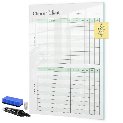 Decoratief glazen wandbord beschrijfbaar en magnetisch Huishoudelijke takenplanner voor het hele gezin