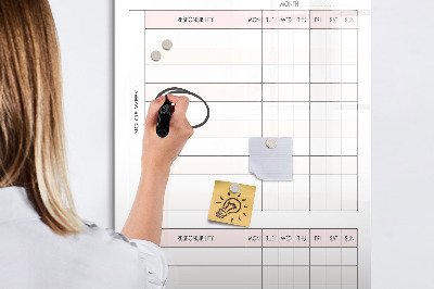 Memobord van glas met print inclusief neodymium magneten Lijst met verantwoordelijkheden voor elke maand